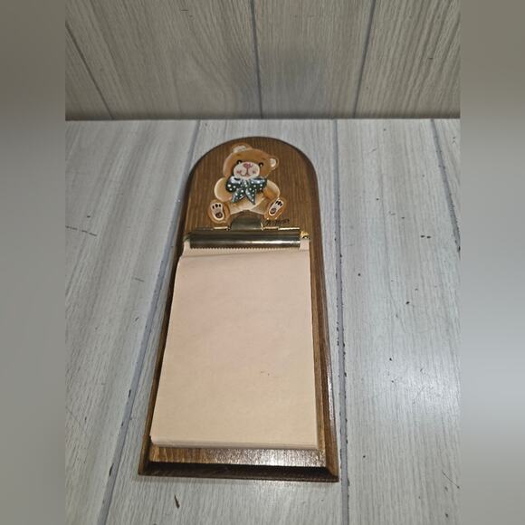 Vtg 80s Wood Bear Hanging Grocery List Pad Holder Hand Painted Memo Message Pad - Picture 1 of 8